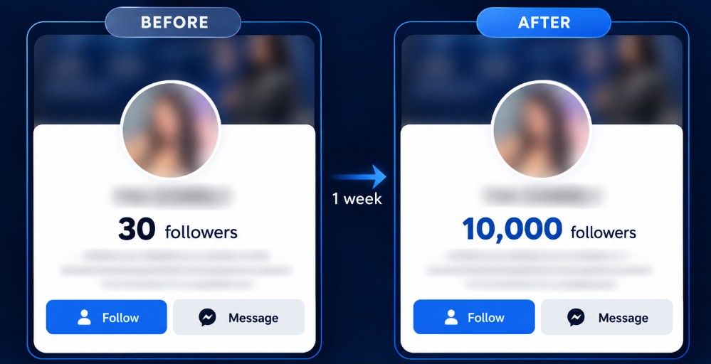 Before and after of a page growing its followers with Wildfire